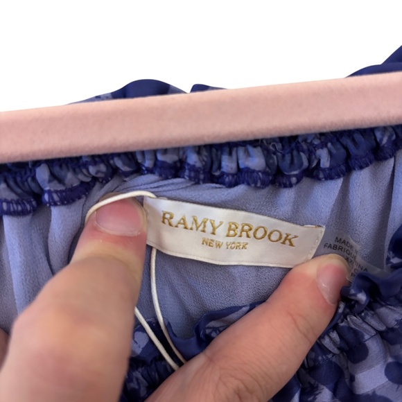 NWT Ramy Brook Alanna Off Shoulder Ruffle Blouse Blue Animal Print XXS - Picture 2 of 11